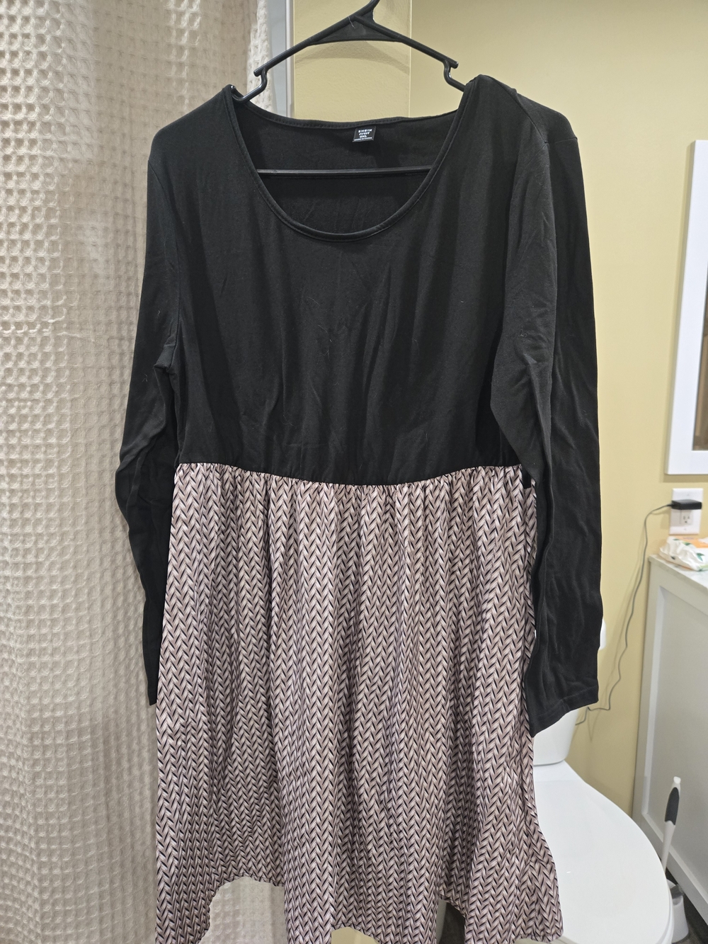 SHEIN Black Top with Tan Patterned Skirt Long Sleeve Dress